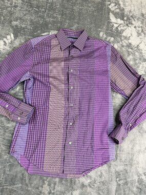 Perry Ellis Mens Purple Plaid Long Sleeve Button-Up Shirt S